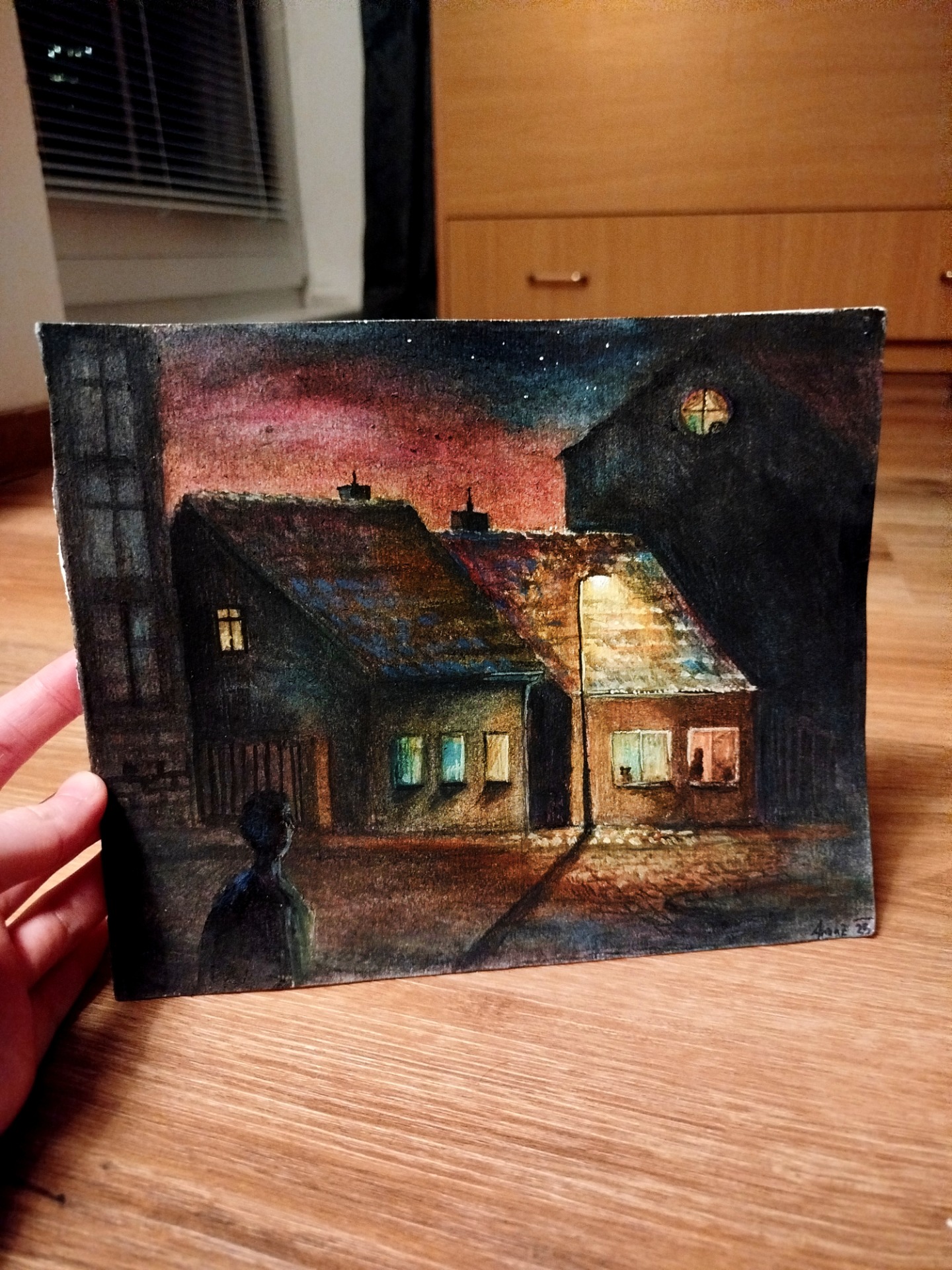 ,,Návrat domů", akvarel na papíře, 21 × 18 cm.